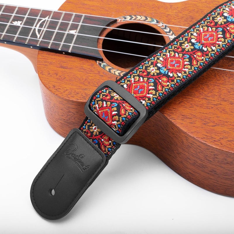 BestSounds Ukulele Strap, Jacquard Weave Adjustable Uke Mandolin Shoulder Straps for Adult & Kids, Ukulele Button Accessories (Red) - Image 2